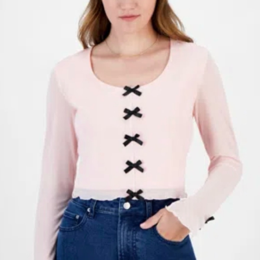 Sugar Moon Pink Long Sleeve Top with Black Accents Size M